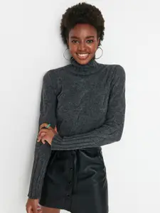 Trendyol Women Charcoal Crop Pullover