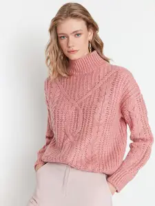 Trendyol Women Pink Cable Knit Pullover