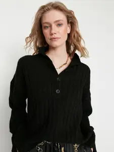 Trendyol Women Black Ribbed Pullover