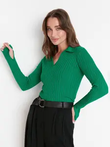 Trendyol Women Green Ribbed Pullover