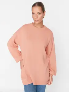 Trendyol Women Peach-Coloured Longline Pullover