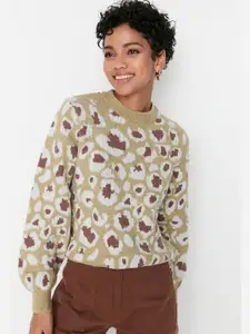 Trendyol Women Green & Brown Printed Pullover