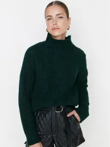 Trendyol Women Green Cable Knit Pullover