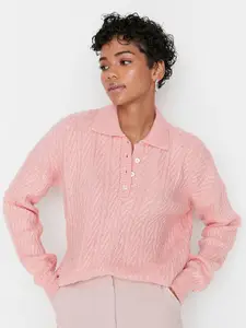 Trendyol Women Pink Cable Knit Pullover