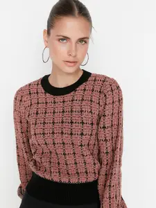 Trendyol Women Brown & Black Checked Pullover