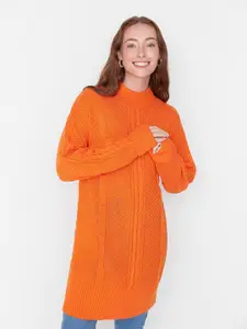Trendyol Women Orange Cable Knit Longline Pullover