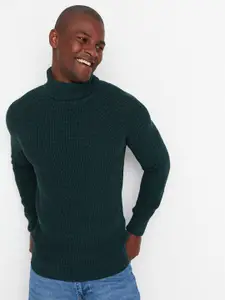 Trendyol Men Green Ribbed Turtle Neck Pullover Sweater