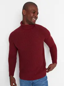 Trendyol Men Burgundy Ribbed Pullover Sweater