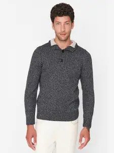 Trendyol Men Black Lapel Neck Pullover Sweater