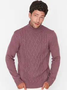 Trendyol Men Mauve Cable Knit Pullover Sweater