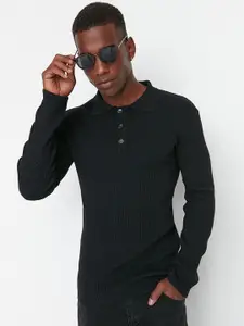 Trendyol Men Black Ribbed Pullover Sweater