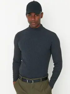 Trendyol Men Charcoal Ribbed Pullover Sweater