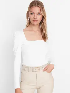 Trendyol Women Off White Ribbed Pullover