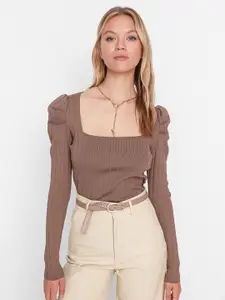 Trendyol Women Brown Ribbed Pullover