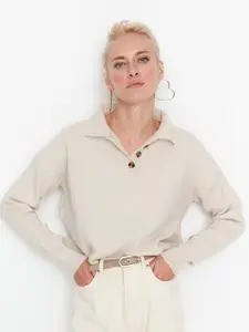 Trendyol Women Beige Solid Pullover Sweater