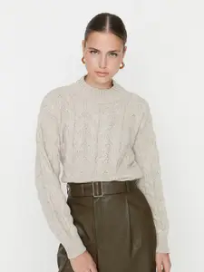 Trendyol Women Grey Cable Knit Acrylic Pullover Sweater
