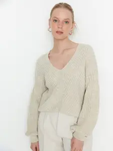 Trendyol Women Beige Cable Knit Acrylic Pullover