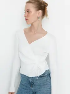Trendyol Women White Ribbed Pullover
