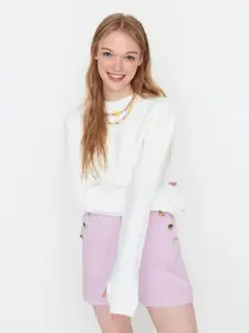 Trendyol Women White Solid Pullover
