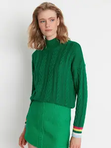 Trendyol Women Green Cable Knit Acrylic Pullover