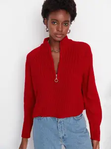 Trendyol Women Red Cable Knit Acrylic Pullover