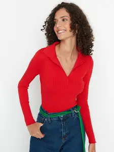 Trendyol Women Red Ribbed Pullover