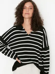 Trendyol Women Black & White Striped Pullover