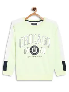 Octave Boys Green Printed Fleece Sweatshirt