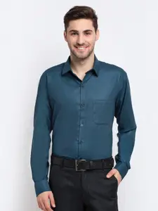 JAINISH Men Teal Blue Classic Regular Fit Solid Cotton Formal Shirt