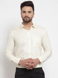 JAINISH Men Cream-Coloured Classic Regular Fit Solid Cotton Formal Shirt