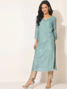 Fabindia Floral Printed Zari Calf Length Regular Kurta