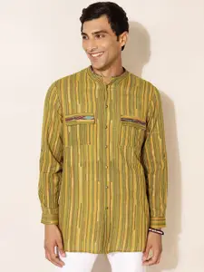 Fabindia FabBasic Striped Mandarin Collar Straight Pure Cotton Kurta
