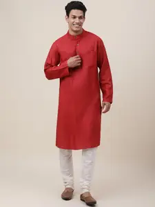 Fabindia Men Red Solid Long Sleeves Kurta