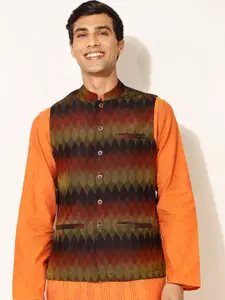 Fabindia Men Black- Woven Design Nehru Jacket