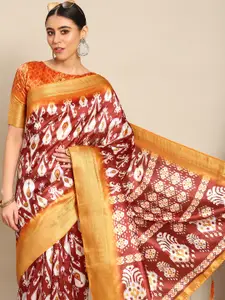 Mitera Red Ethnic Motifs Banarasi Saree