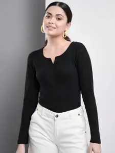 Q-rious Women Black Solid Full Sleeve Top