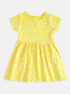 Pantaloons Baby Yellow & White A-Line Cotton Dress