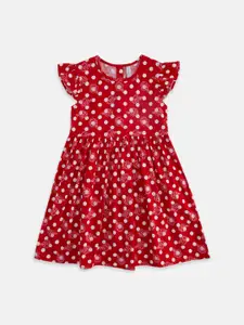 Pantaloons Junior Girls Red Polka Dots Printed Cotton Dress