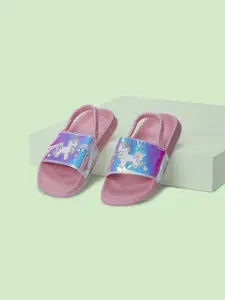 Pantaloons Junior Girls Pink & Blue Printed Sliders