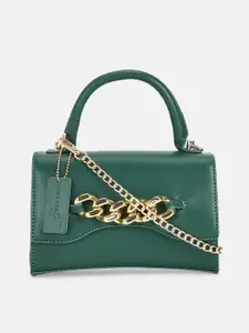 Forever Glam by Pantaloons Green PU Structured Satchel
