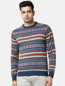 BYFORD by Pantaloons Men Blue & Grey Printed Acrylic Round Neck Pullover