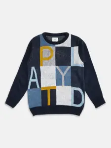 Pantaloons Junior Boys Navy Blue & Yellow Typography Cotton Printed Pullover
