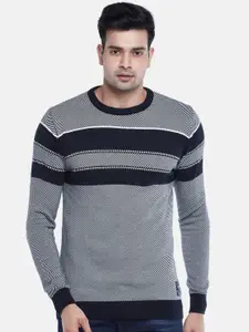 People Men Grey & Black Striped Cotton Pullover