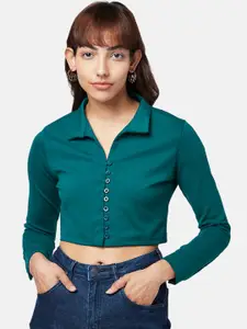 People Green Shirt Style Crop Top