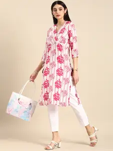 Anouk Floral Printed V-Neck Wrap-Style Empire Kurta
