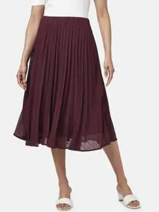 Honey by Pantaloons Women Maroon Solid Knee Length Flared Skirts