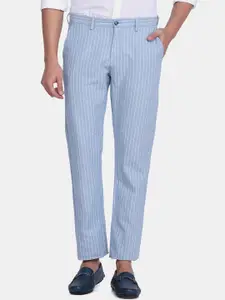 Blackberrys Men Blue Striped Slim Fit Trousers
