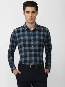 Van Heusen Men Blue Slim Fit Checked Formal Shirt