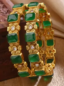 KARATCART Set Of 2 Gold-Plated & Kundan-Studded Bangle