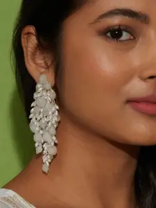 D'oro White Gold-Plated Contemporary Drop Earrings